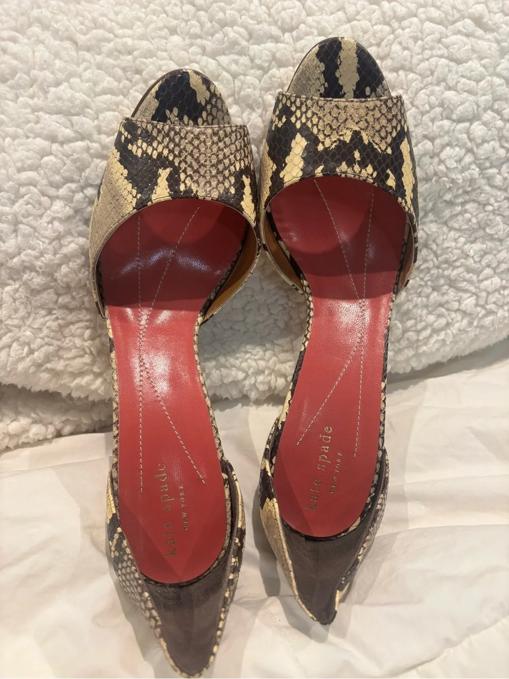 kate spade Snake-Print Peep Toe Heels with Pink Insole